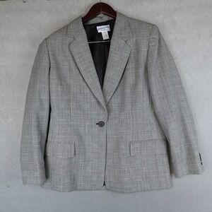 Pendleton Blazer Women 14 Petite Gray Lined Virgin Wool Business Career Jacket